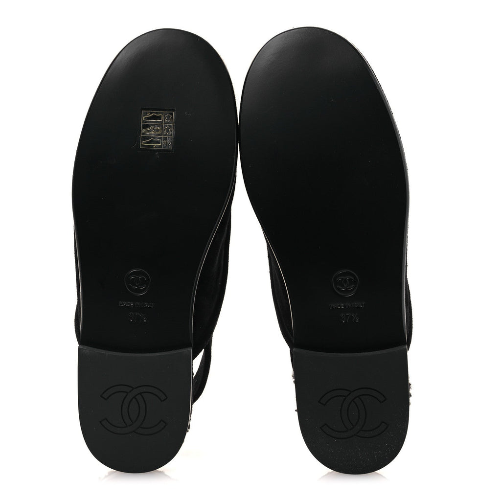 Chanel Suede Calfskin CC Slingback Loafers 37.5 Black
