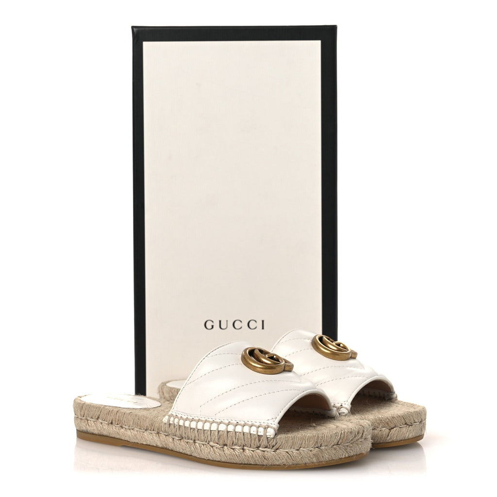 Gucci Nappa Matelasse GG Marmont Espadrille Slide Sandals 35 Great White