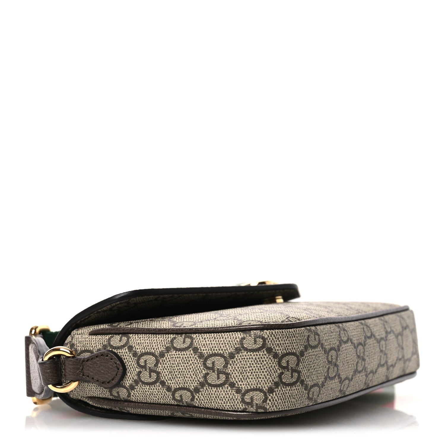 Gucci GG Supreme Monogram Textured Dollar Calfskin Web Mini Ophidia Envelope Shoulder Bag Beige Ebony New Acero