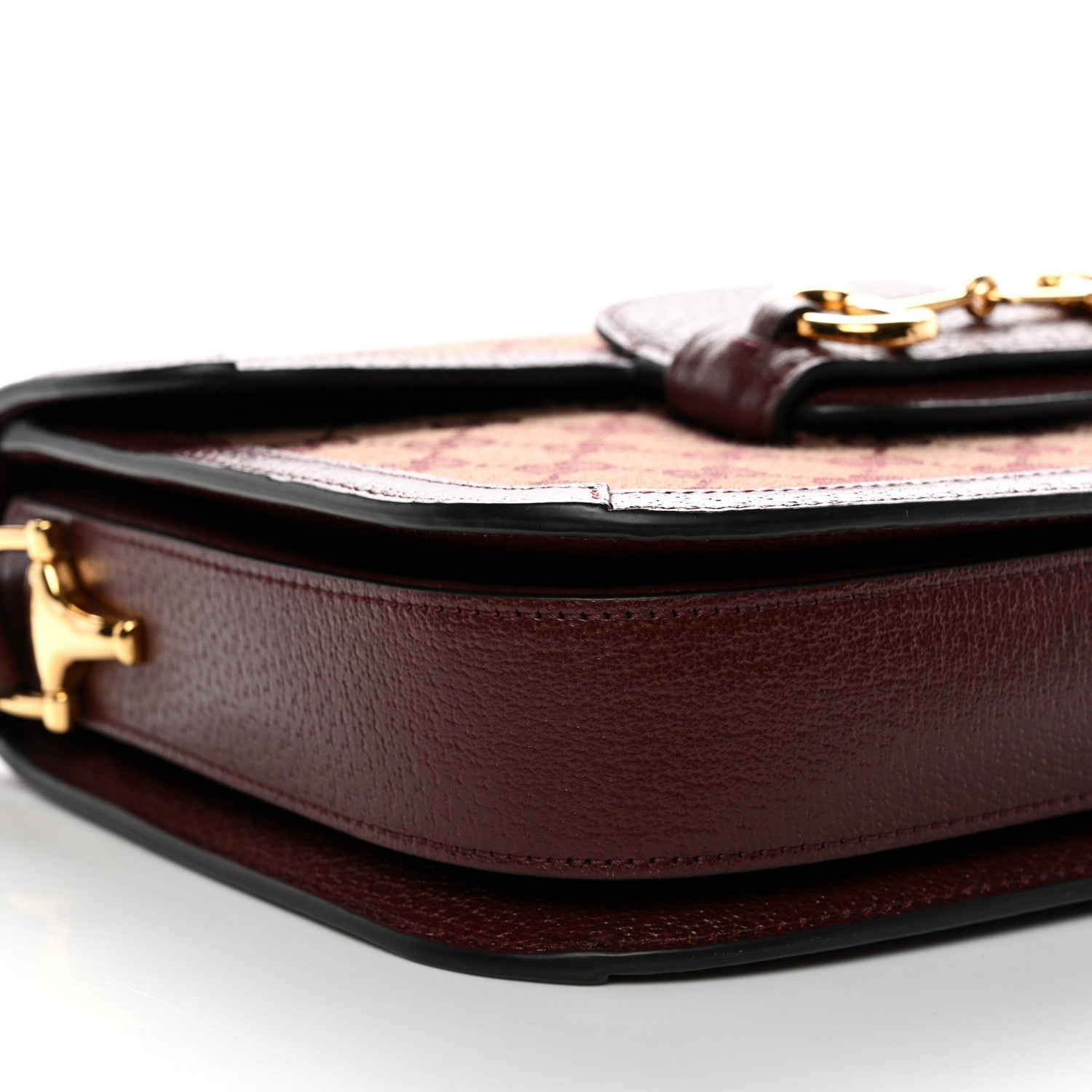 Gucci Monogram Textured Dollar Calfskin Horsebit 1955 Shoulder Bag Sahara Rubino Chardonnay