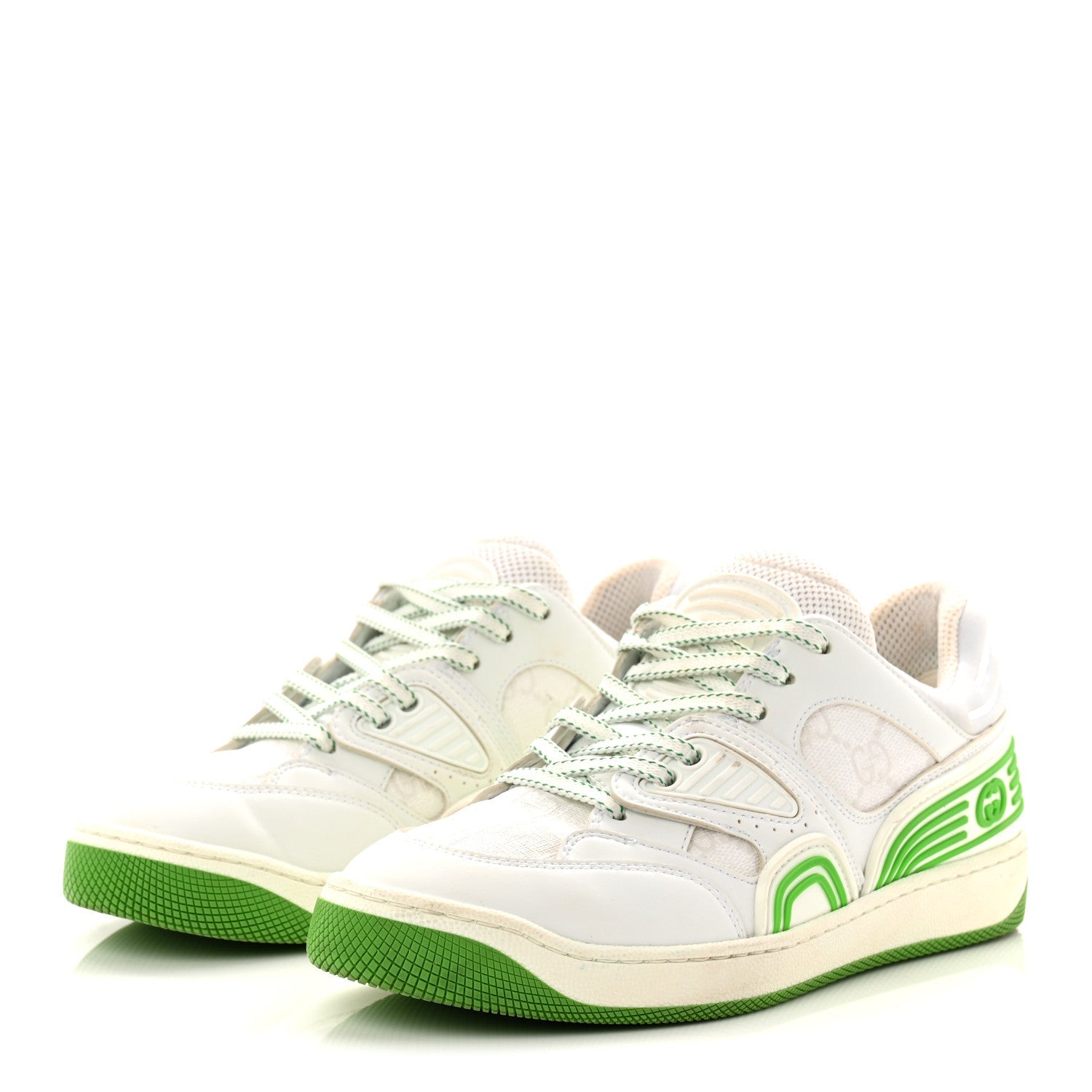 Gucci Demetra GG Supreme Monogram Womens Basket Low Top Sneakers 35 Great White Green