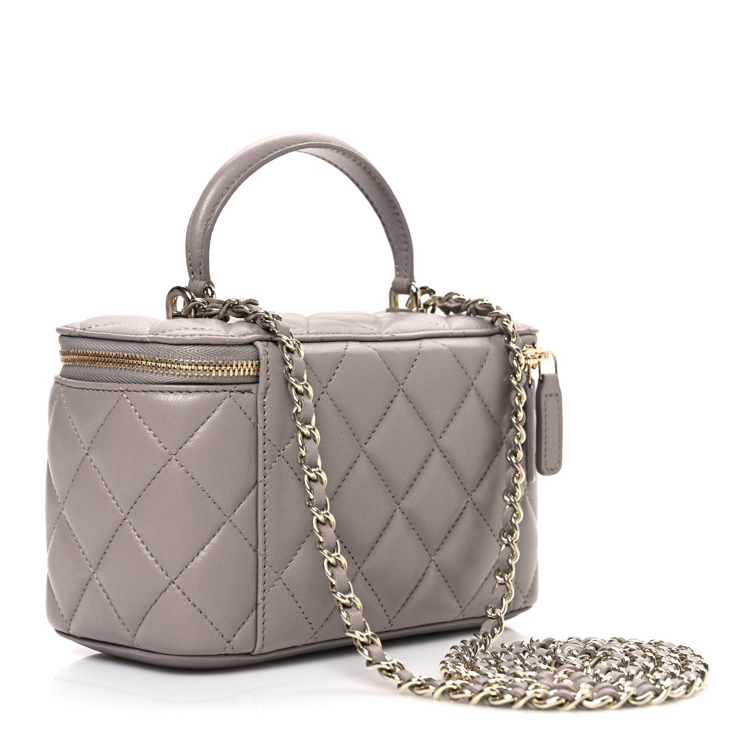 Chanel Lambskin Quilted Small Top Handle Vanity Case With Chain Dark Grey