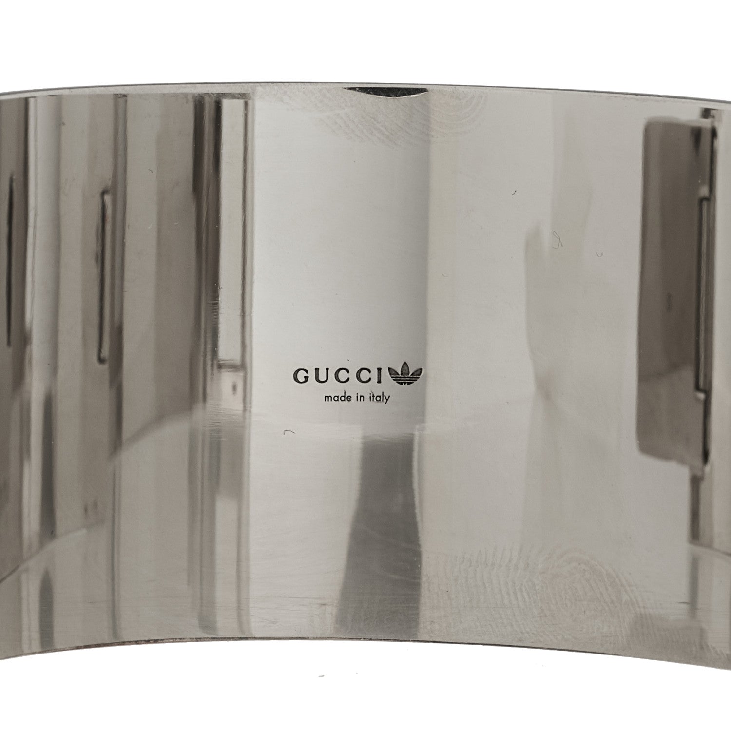 Gucci X ADIDAS Metal Enamel Cuff Bracelet S Silver Green