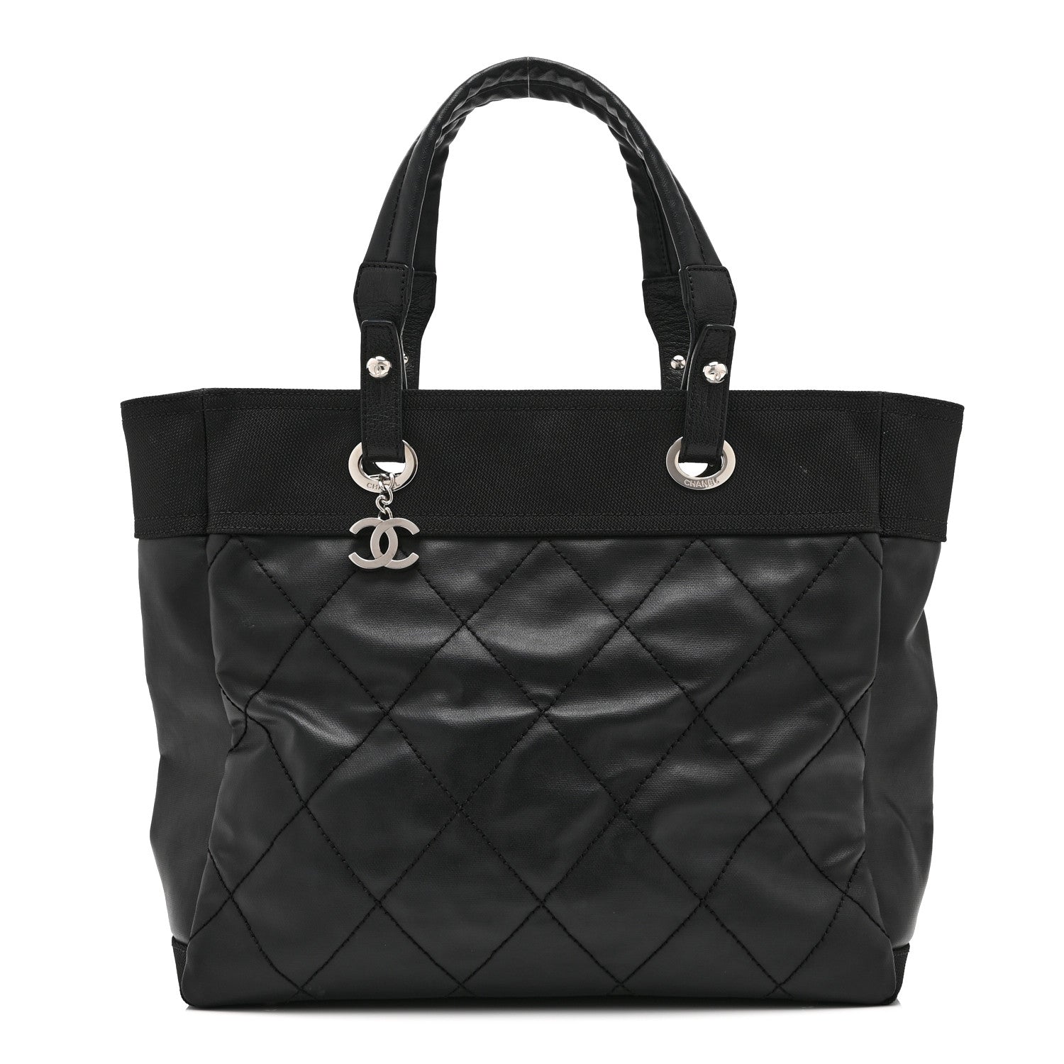 Chanel Coated Canvas Quilted Large Paris Biarritz Tote Black