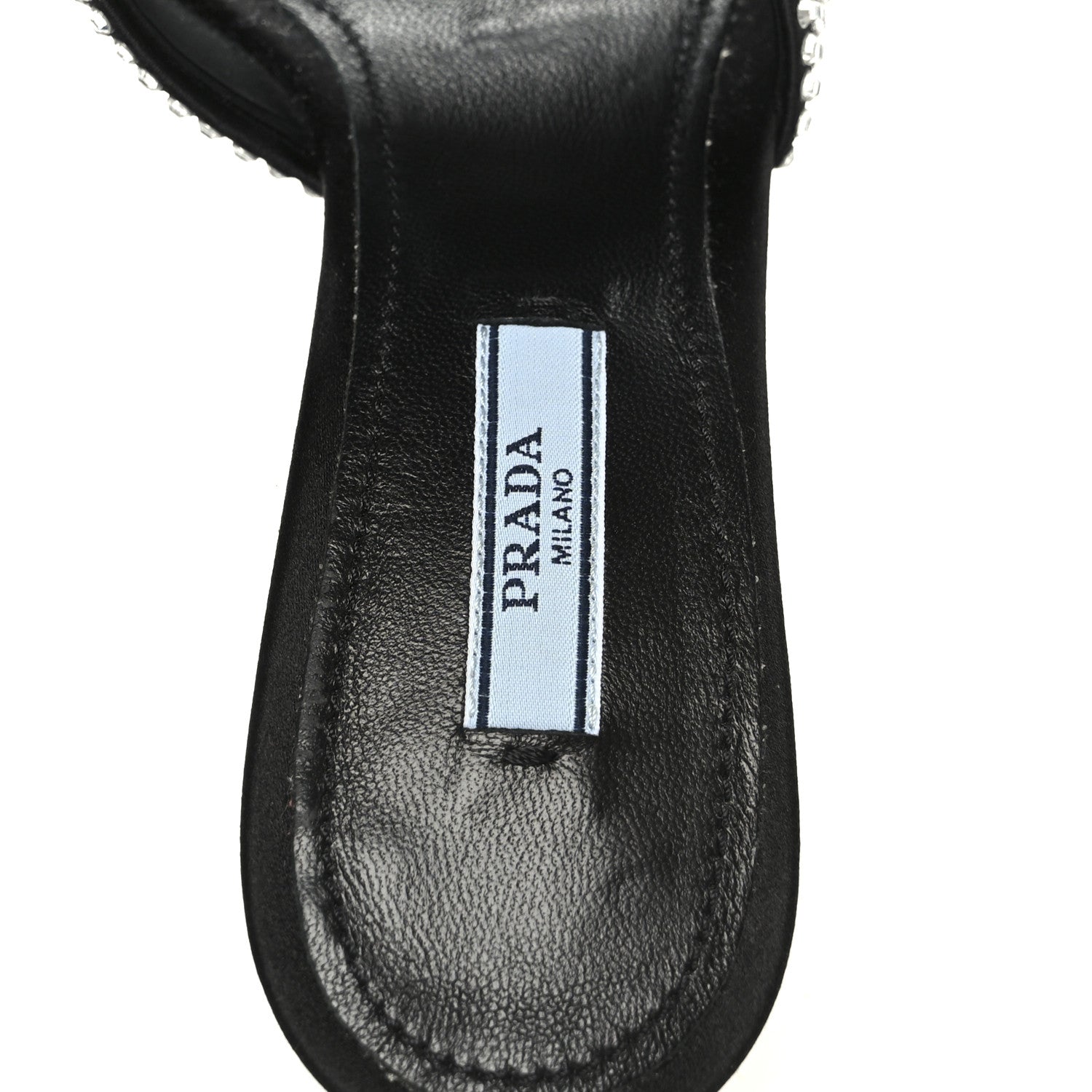 Prada Satin Crystal Logo 65mm Slide Sandals 36 Cristal