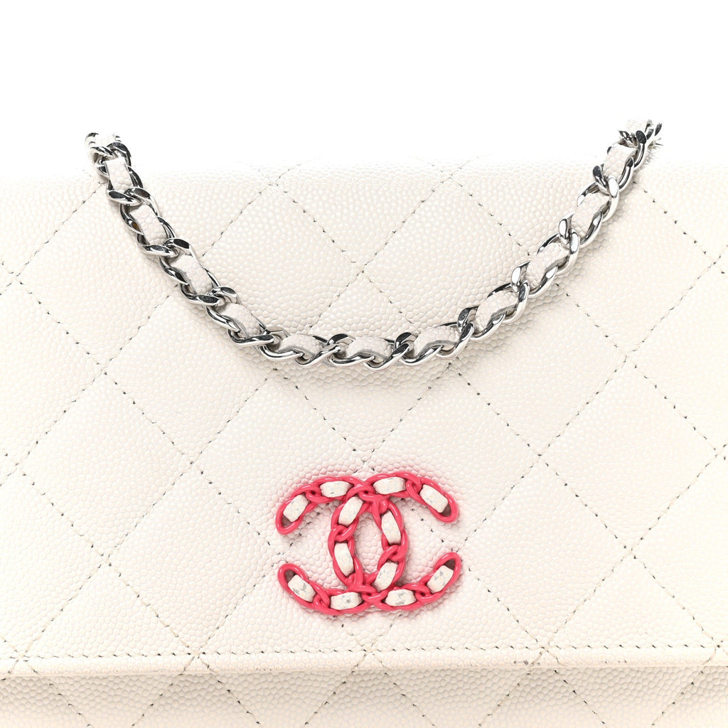 Caviar Quilted Chanel 19 Wallet on Chain WOC White Pink
