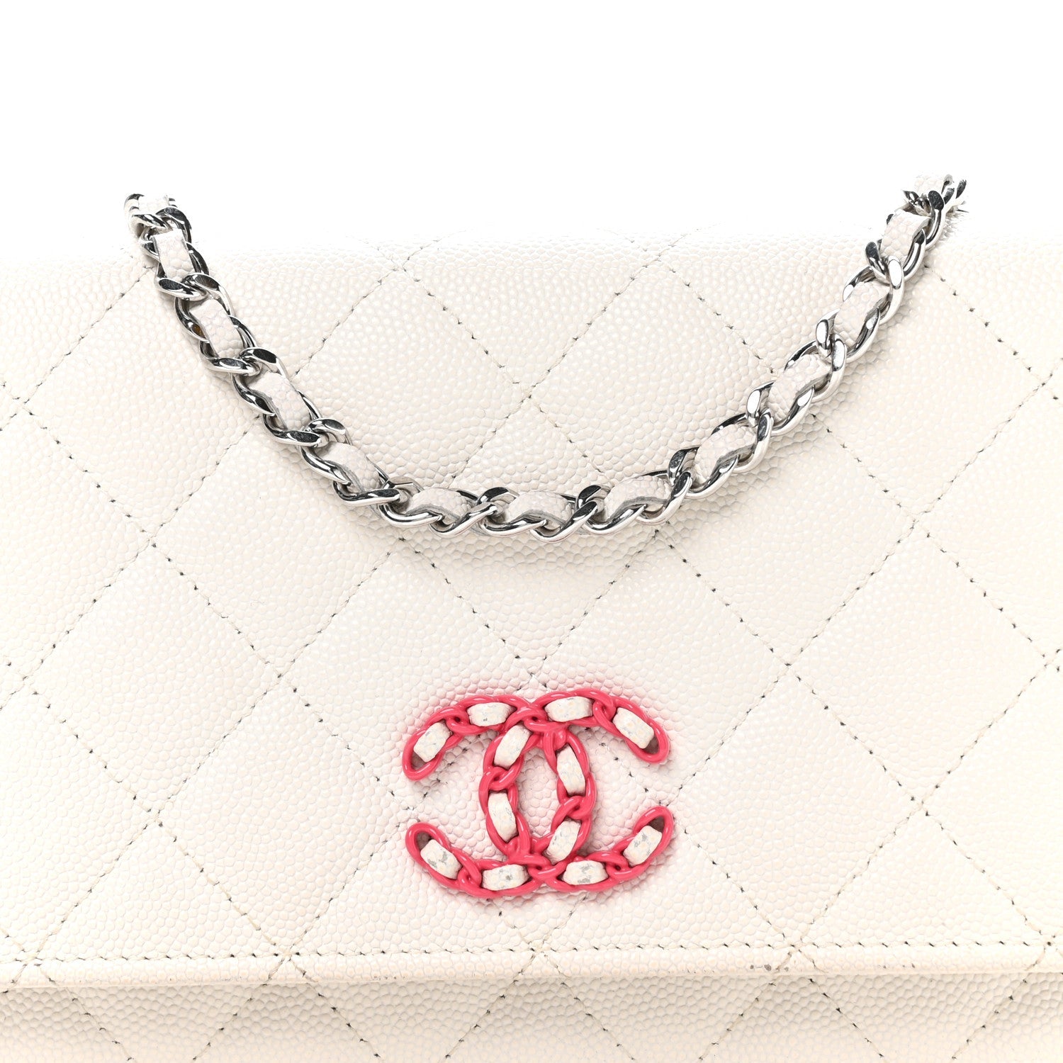 Caviar Quilted Chanel 19 Wallet on Chain WOC White Pink