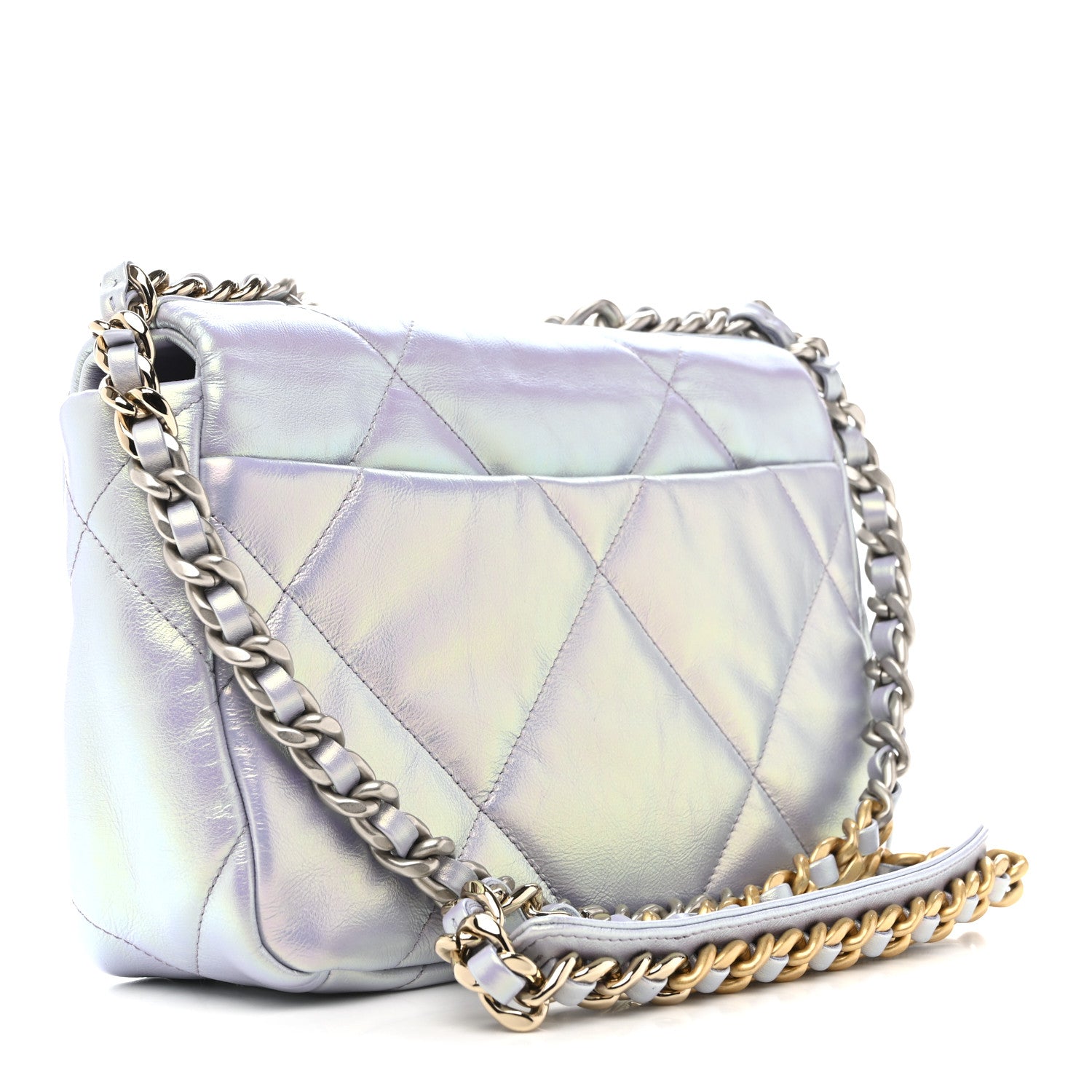 Chanel Iridescent Calfskin Quilted Medium Chanel 19 Flap Light Purple Blue