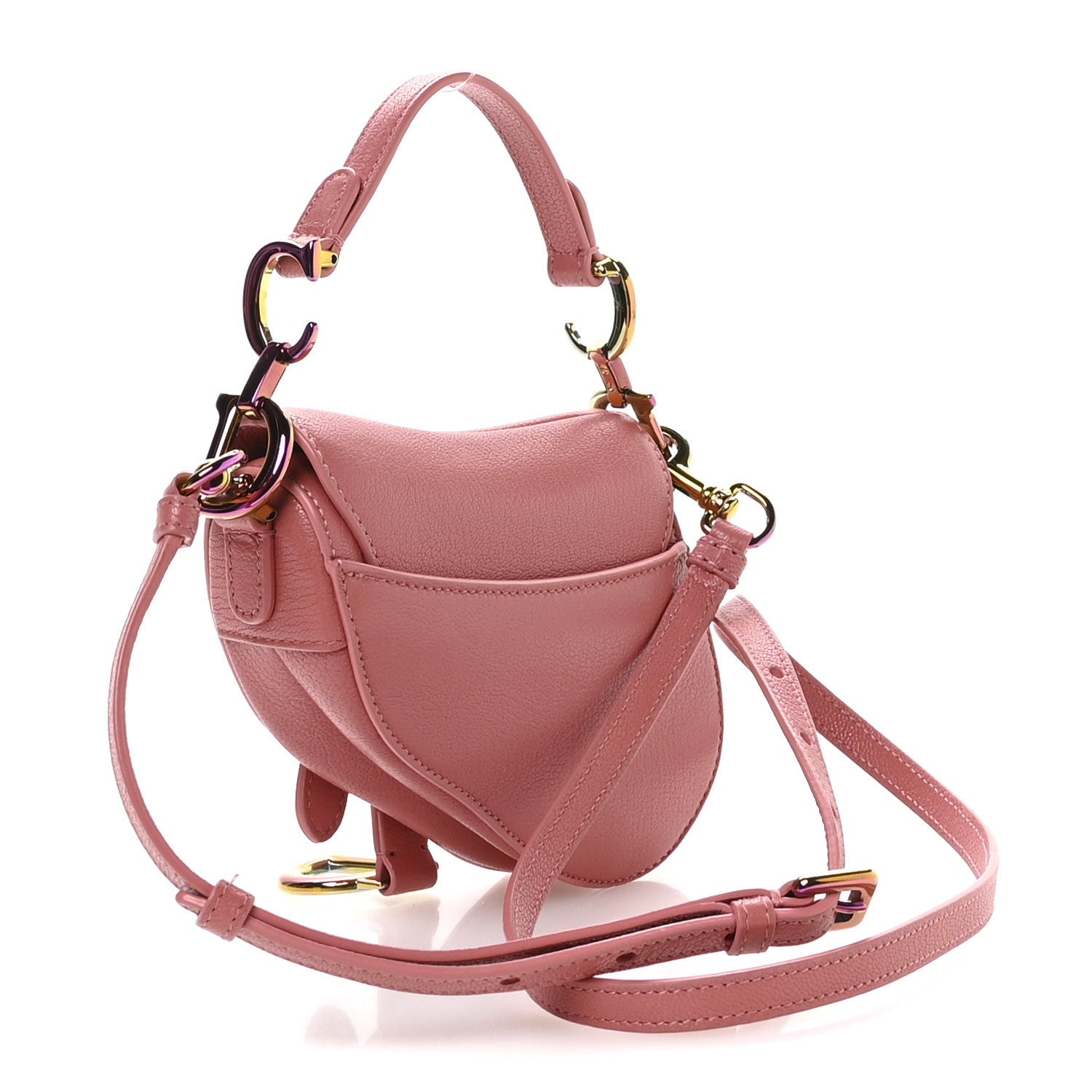 Christian Dior Goatskin Micro Saddle Bag With Strap Coral Powder