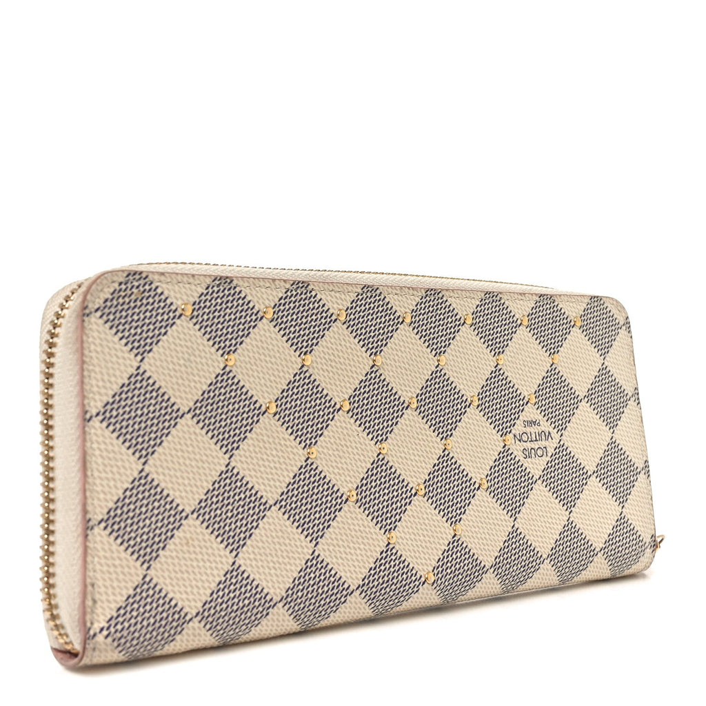 Louis Vuitton Damier Azur Studded Clemence Wallet Rose Ballerine