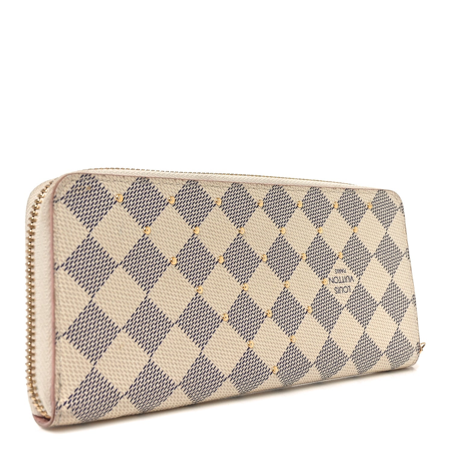 Louis Vuitton Damier Azur Studded Clemence Wallet Rose Ballerine
