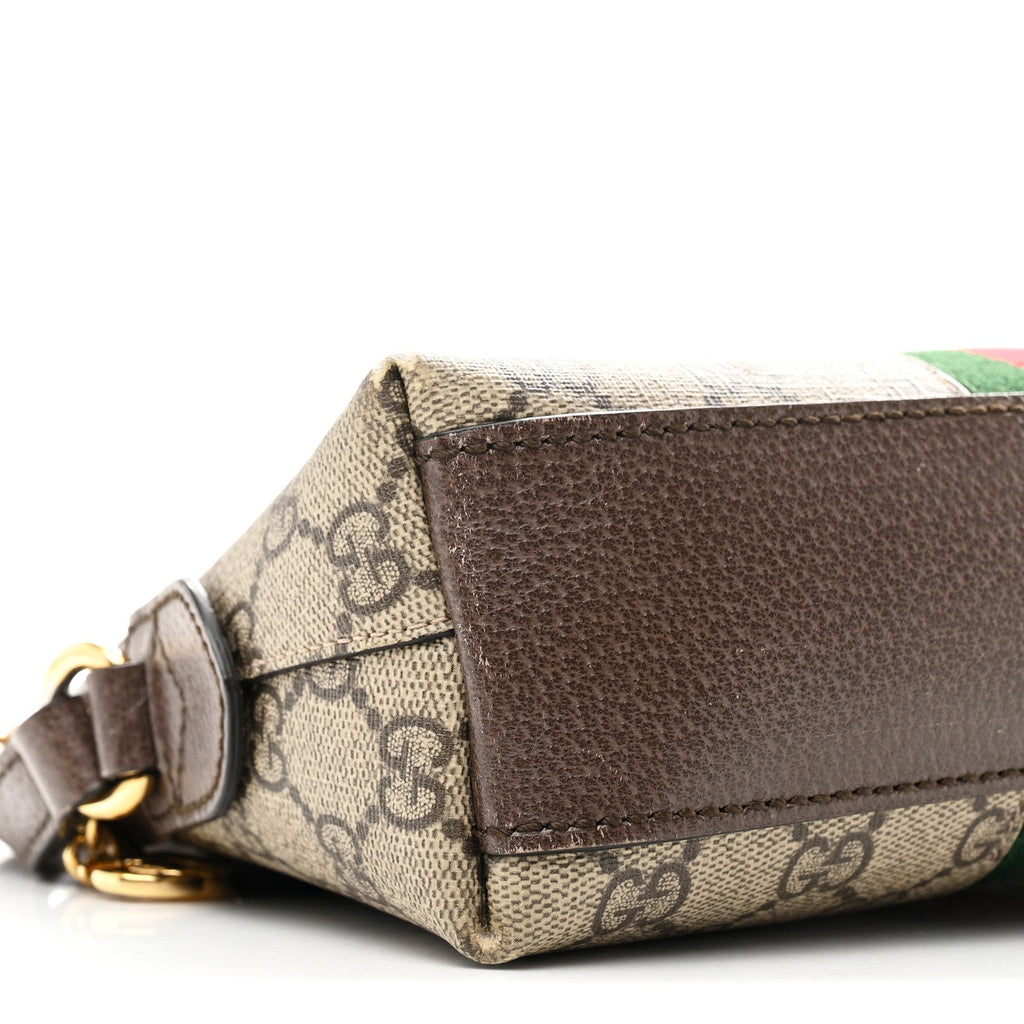 Gucci GG Supreme Monogram Textured Dollar Calfskin Web Small Ophidia Dome Shoulder Bag Beige Ebony New Acero