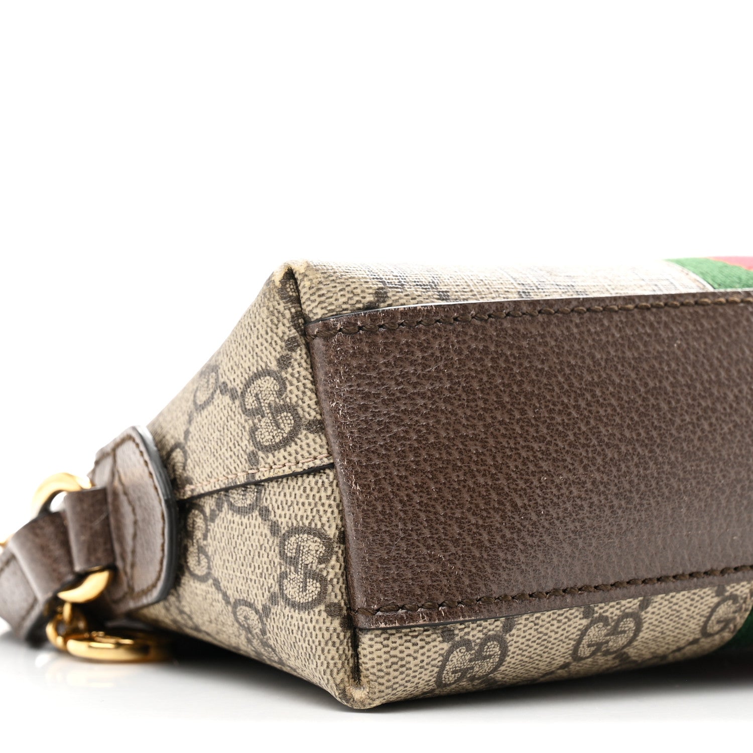Gucci GG Supreme Monogram Textured Dollar Calfskin Web Small Ophidia Dome Shoulder Bag Beige Ebony New Acero