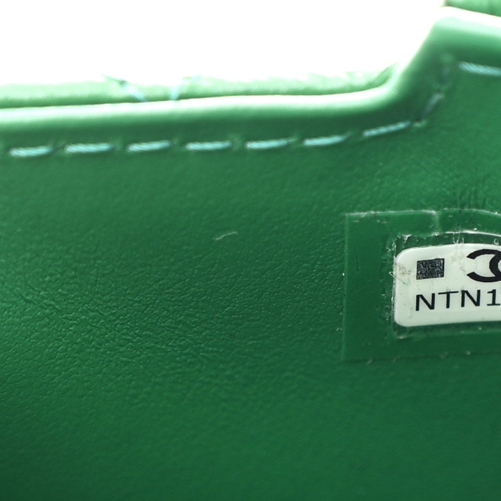 Chanel Shiny Aged Calfskin Quilted Mini Nano Kelly Shopper Green
