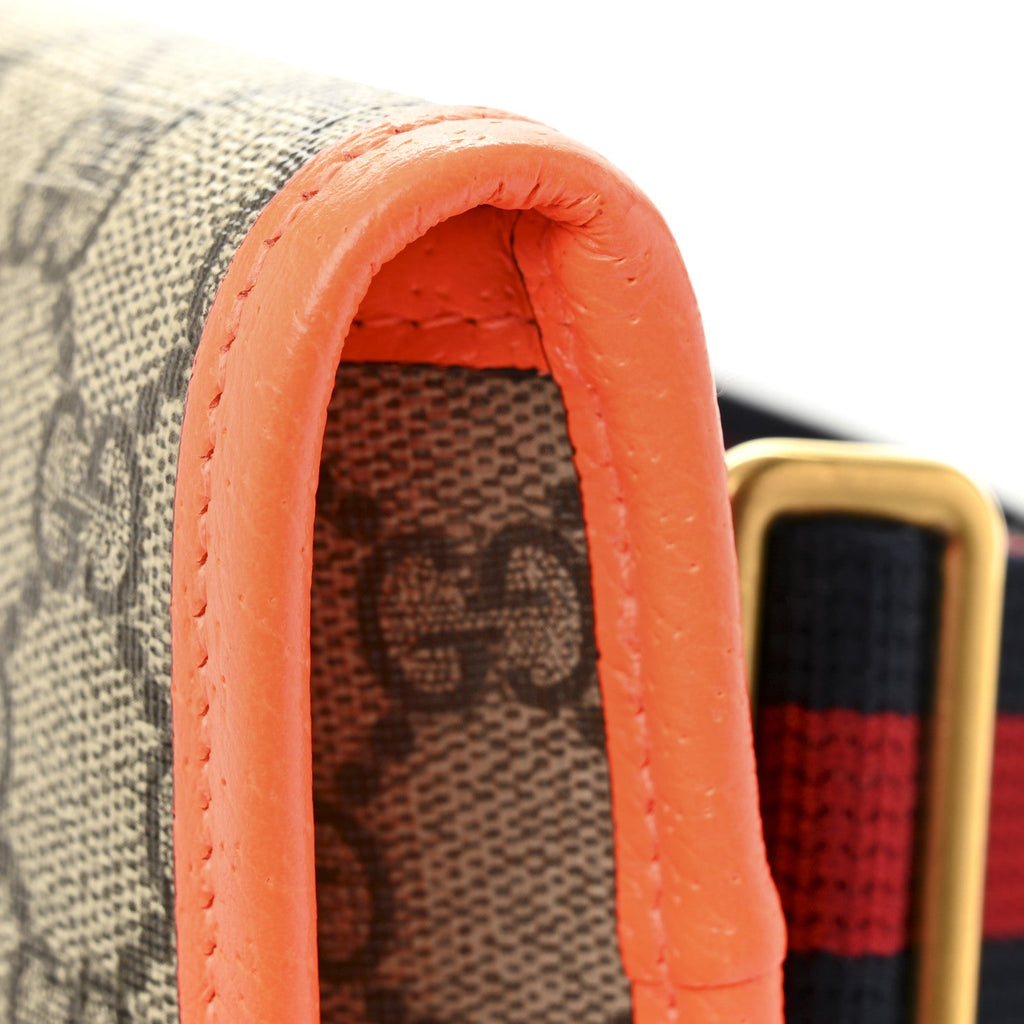 Gucci GG Supreme Monogram Web Small Ophidia Belt Bag Beige Ebony Orange Fluo