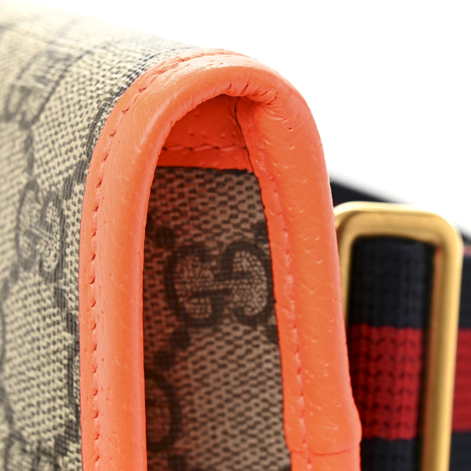 Gucci GG Supreme Monogram Web Small Ophidia Belt Bag Beige Ebony Orange Fluo