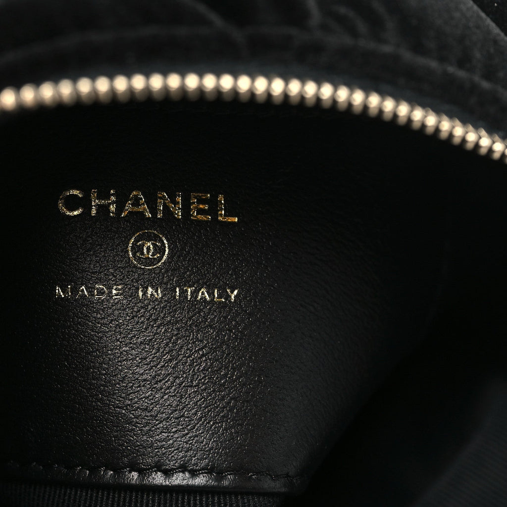 Chanel Velvet Diamanté Quilted Pocket Pouch Hobo Black