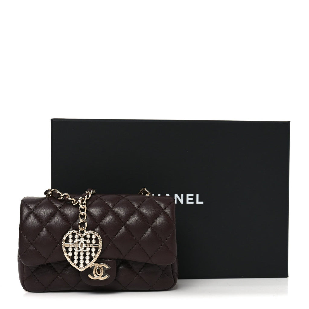 Chanel Lambskin Quilted Mini Double Flap With Hook Dark Brown