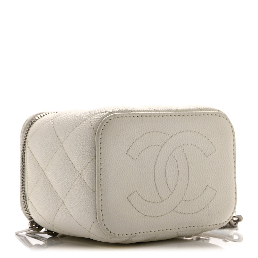 Chanel Caviar Quilted Enamel Coco Mini Vanity Case With Chain White