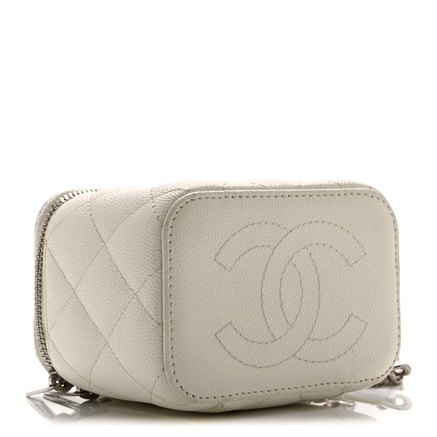Chanel Caviar Quilted Enamel Coco Mini Vanity Case With Chain White