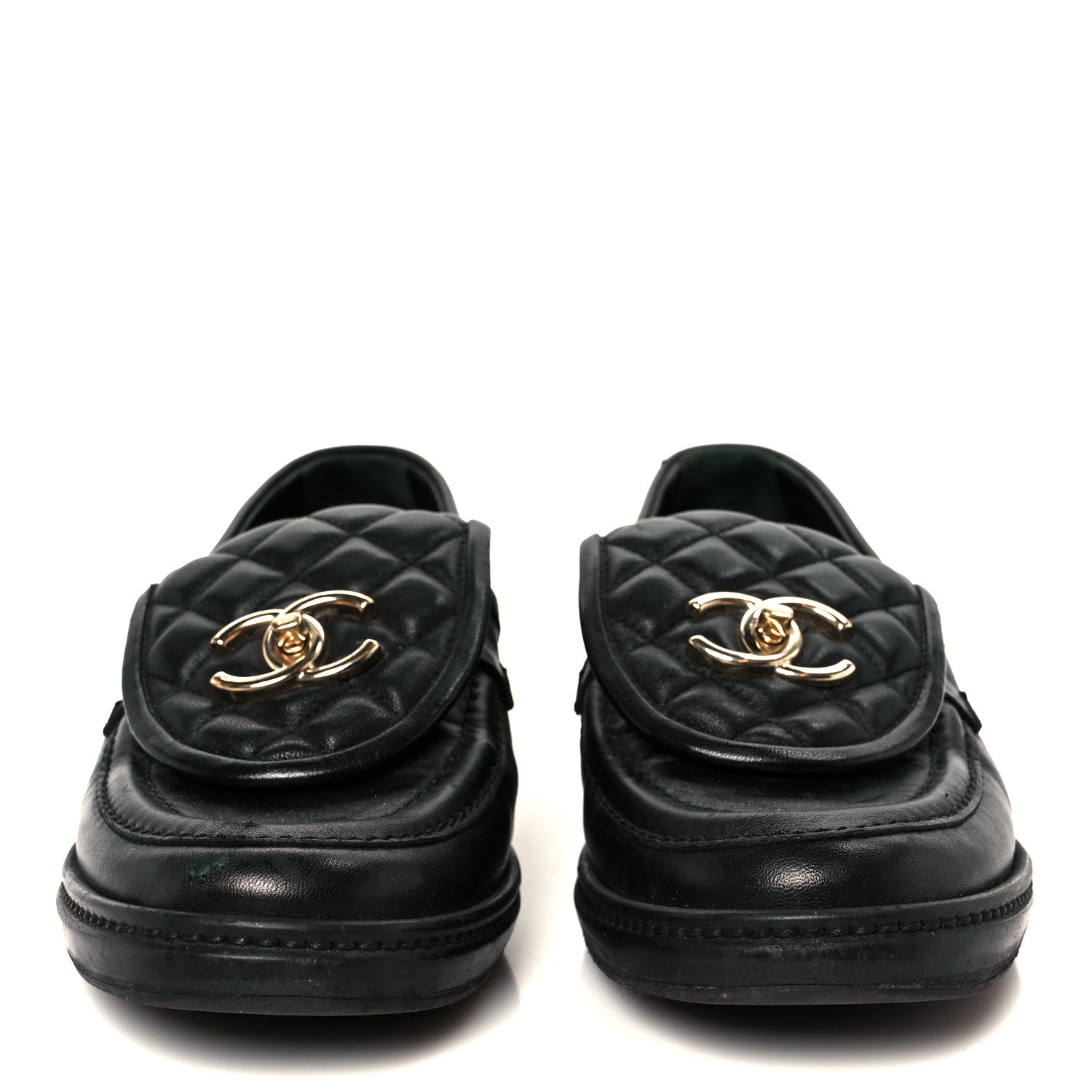 Lambskin Quilted CC Turnlock Loafers 37 Black