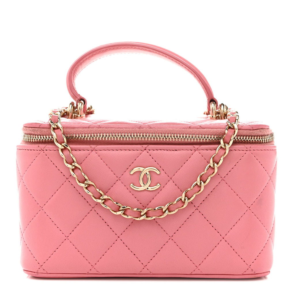Chanel Lambskin Quilted Small Top Handle Vanity Case With Chain Pink