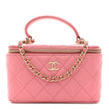 Chanel Lambskin Quilted Small Top Handle Vanity Case With Chain Pink