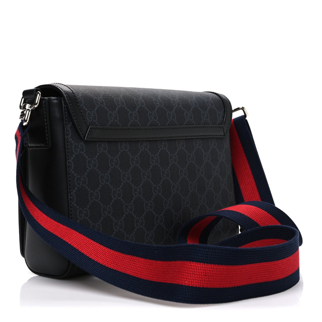 Gucci GG Supreme Monogram Appia Calfskin Web Crossbody Bag Black Grey