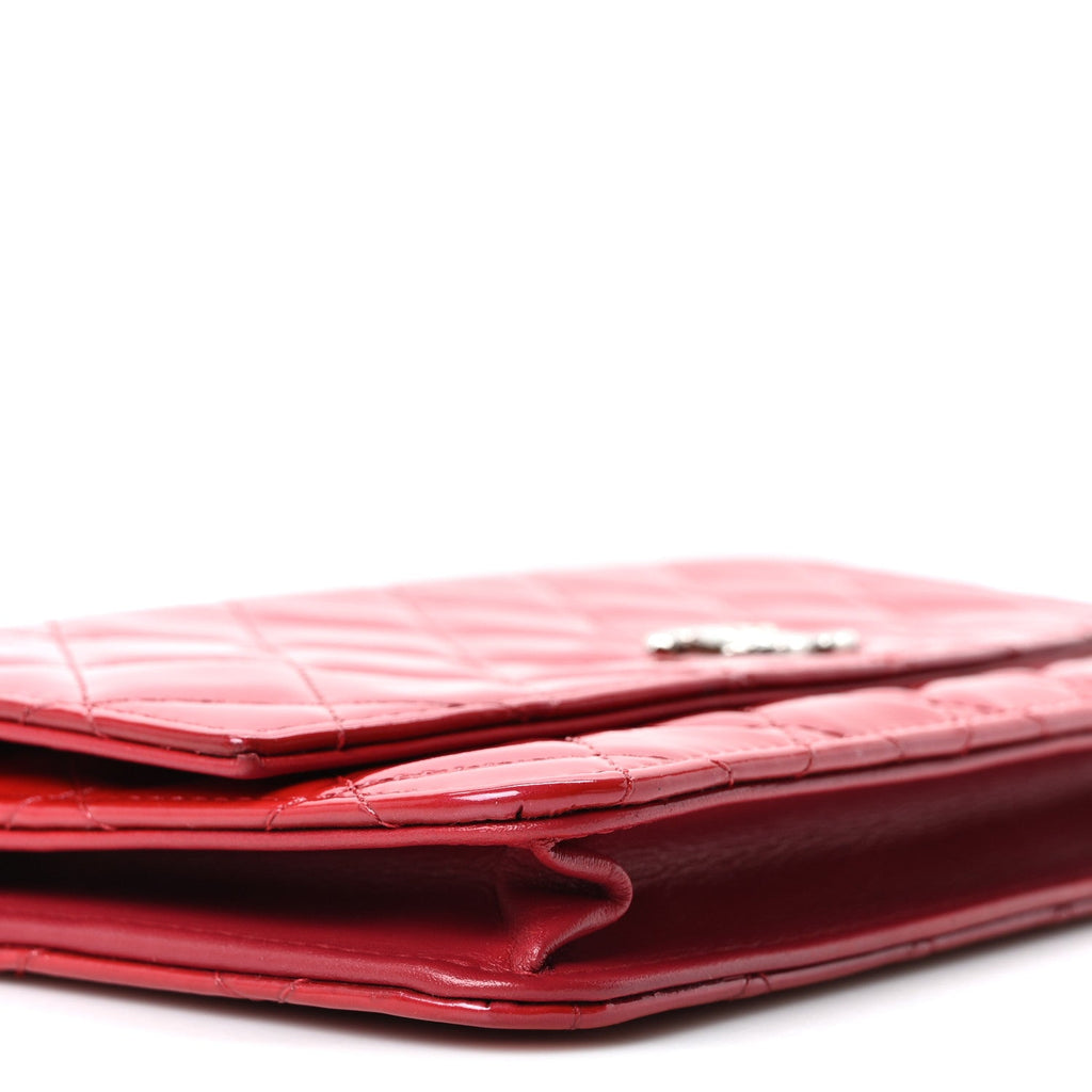 Chanel Patent Quilted Brilliant Wallet On Chain WOC Red
