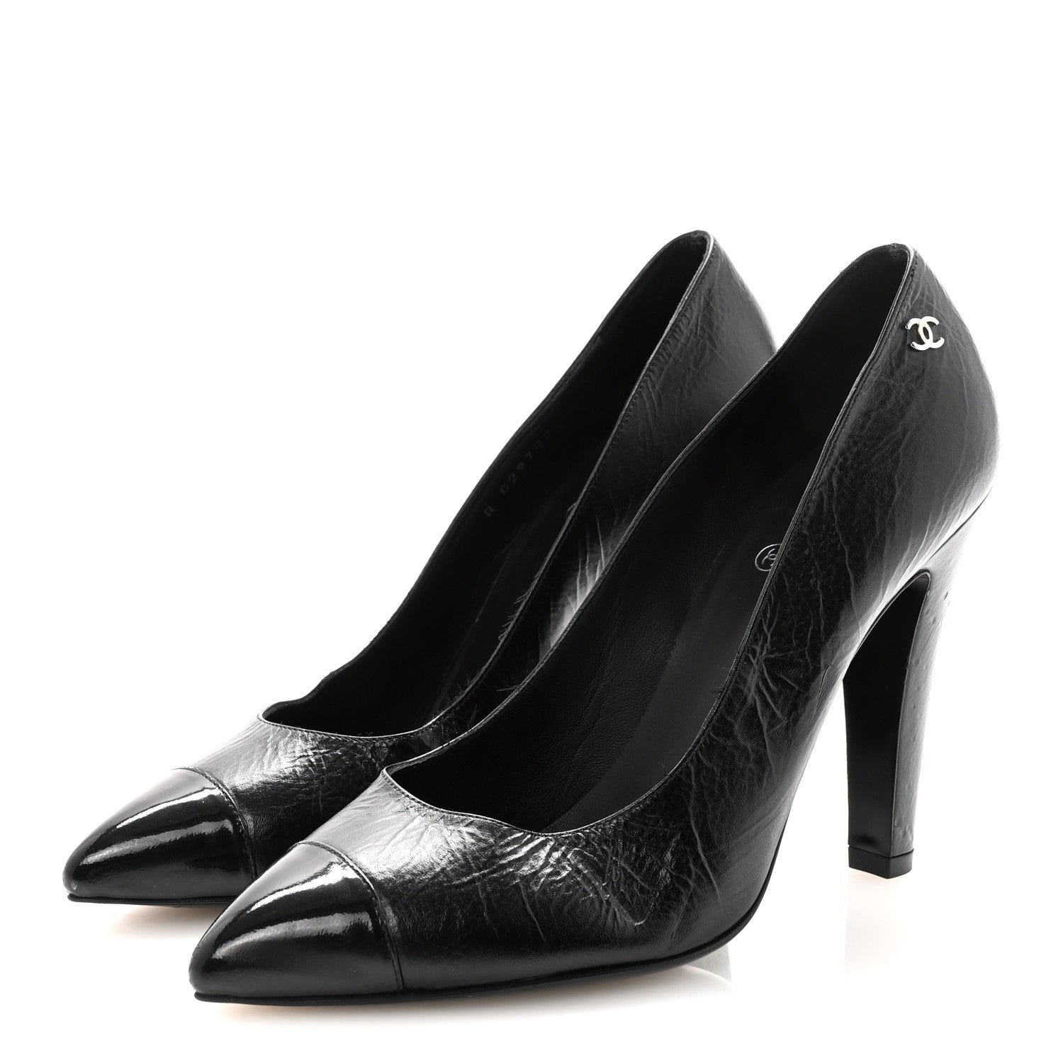 Crumpled Calfskin Cap Toe Pumps 39 Black
