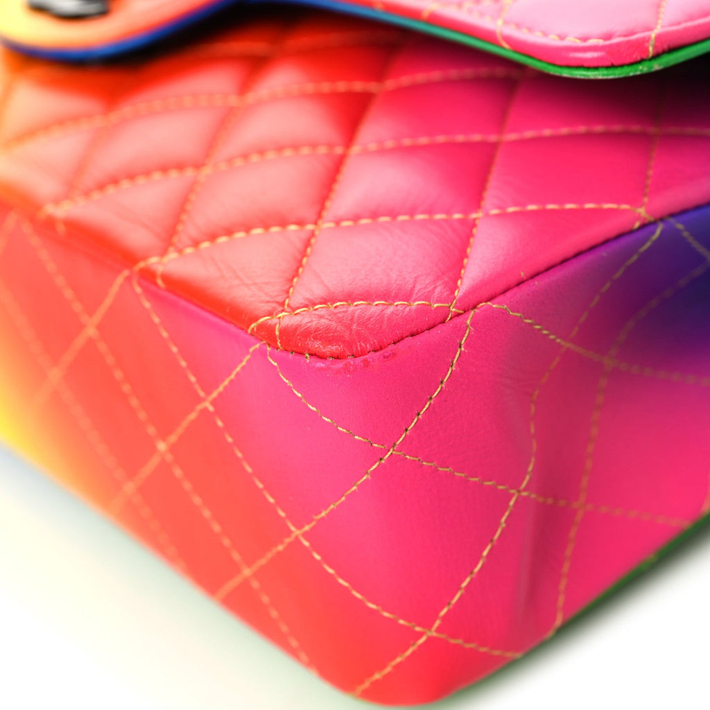Chanel Calfskin Quilted Medium Rainbow Double Flap Multicolor