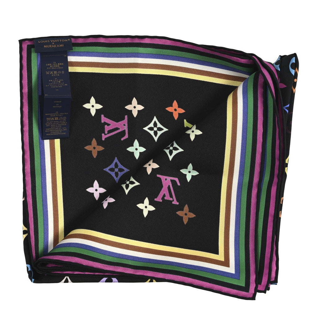 Louis Vuitton LV X TM Silk Monogram Multicolor Square 90 Scarf Black