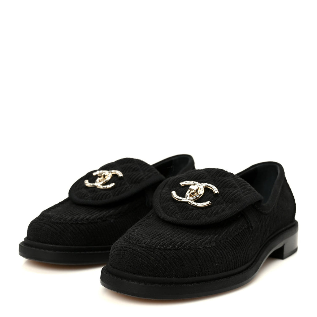 Corduroy Quilted CC Turnlock Loafers 36 Black