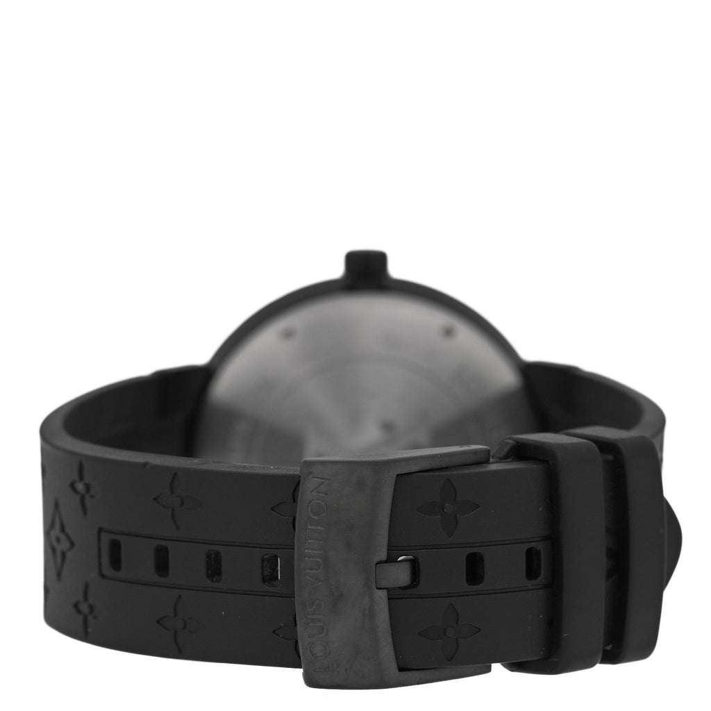 Louis Vuitton Stainless Steel Rubber 39mm Tambour Slim Rainbow Quartz Watch Black