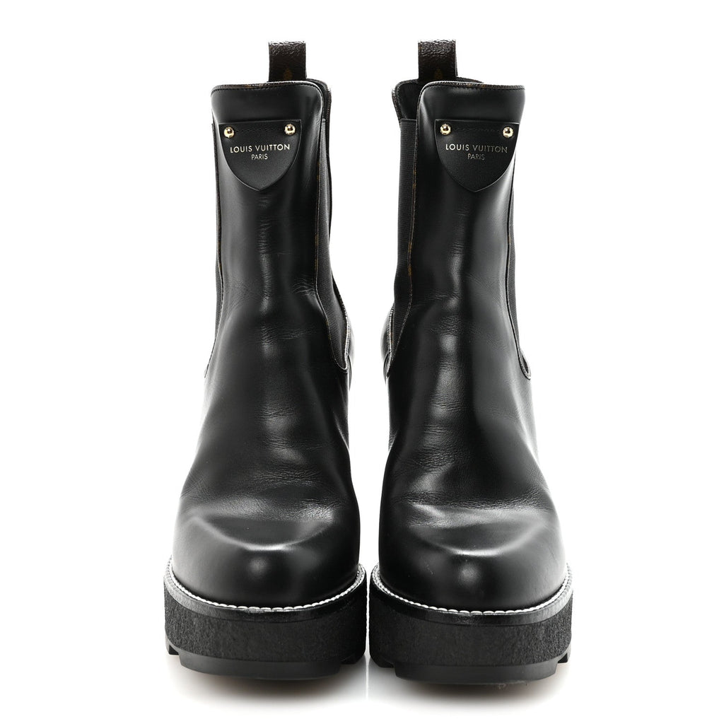 Louis Vuitton Calfskin Monogram LV Beaubourg Platform Ankle Boots 40 Black