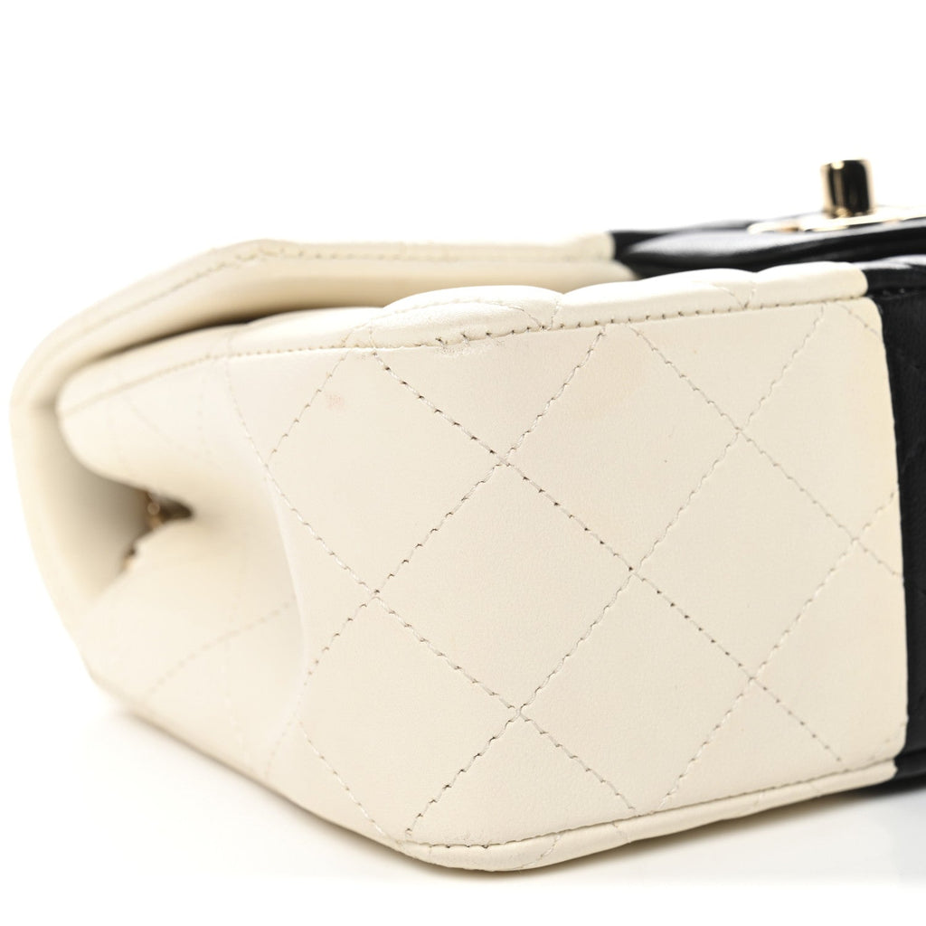 Chanel Lambskin Quilted Mini Rectangular Flap White Black