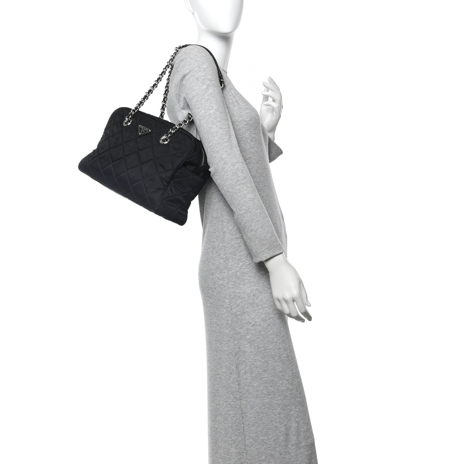 Prada Nylon Tessuto Impuntu Quilted Shoulder Bag Black