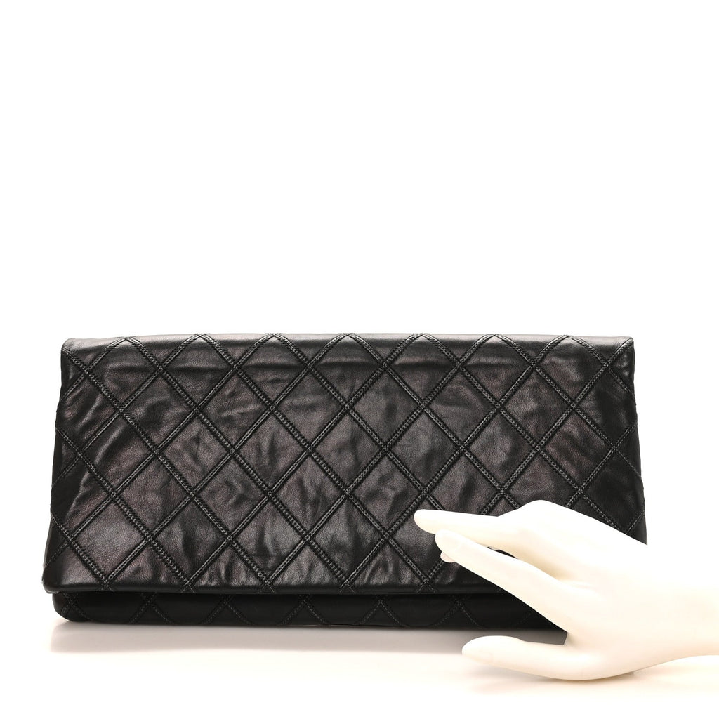Chanel Calfskin Stitched Thin City Clutch Black