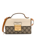 Gucci GG Supreme Monogram New Sakai Calfskin Mini Padlock Top Handle Shoulder Bag Beige Ebony Mystic White Sun Oil