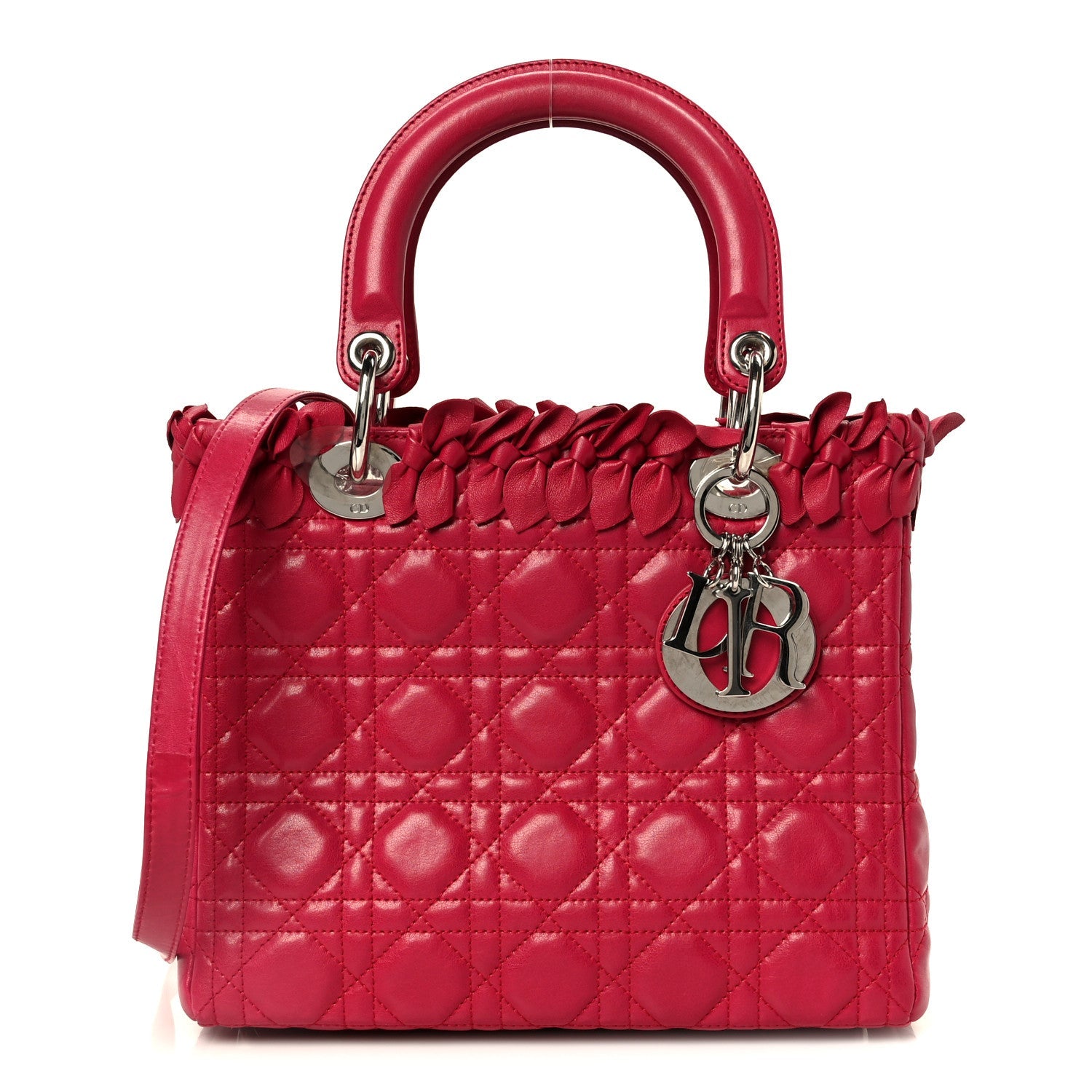 Christian Dior Lambskin Cannage Bow Medium Lady Dior Fuchsia