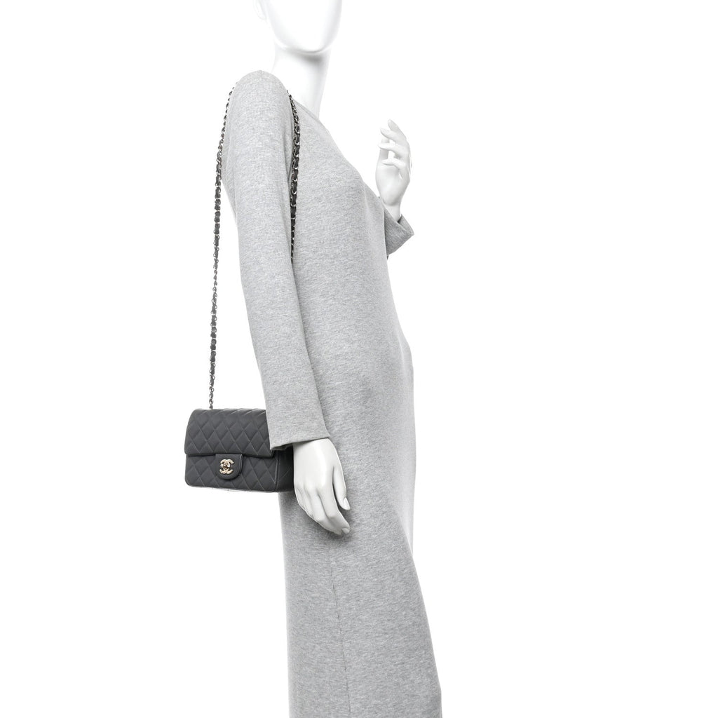 Chanel Lambskin Quilted Mini Rectangular Flap Dark Grey