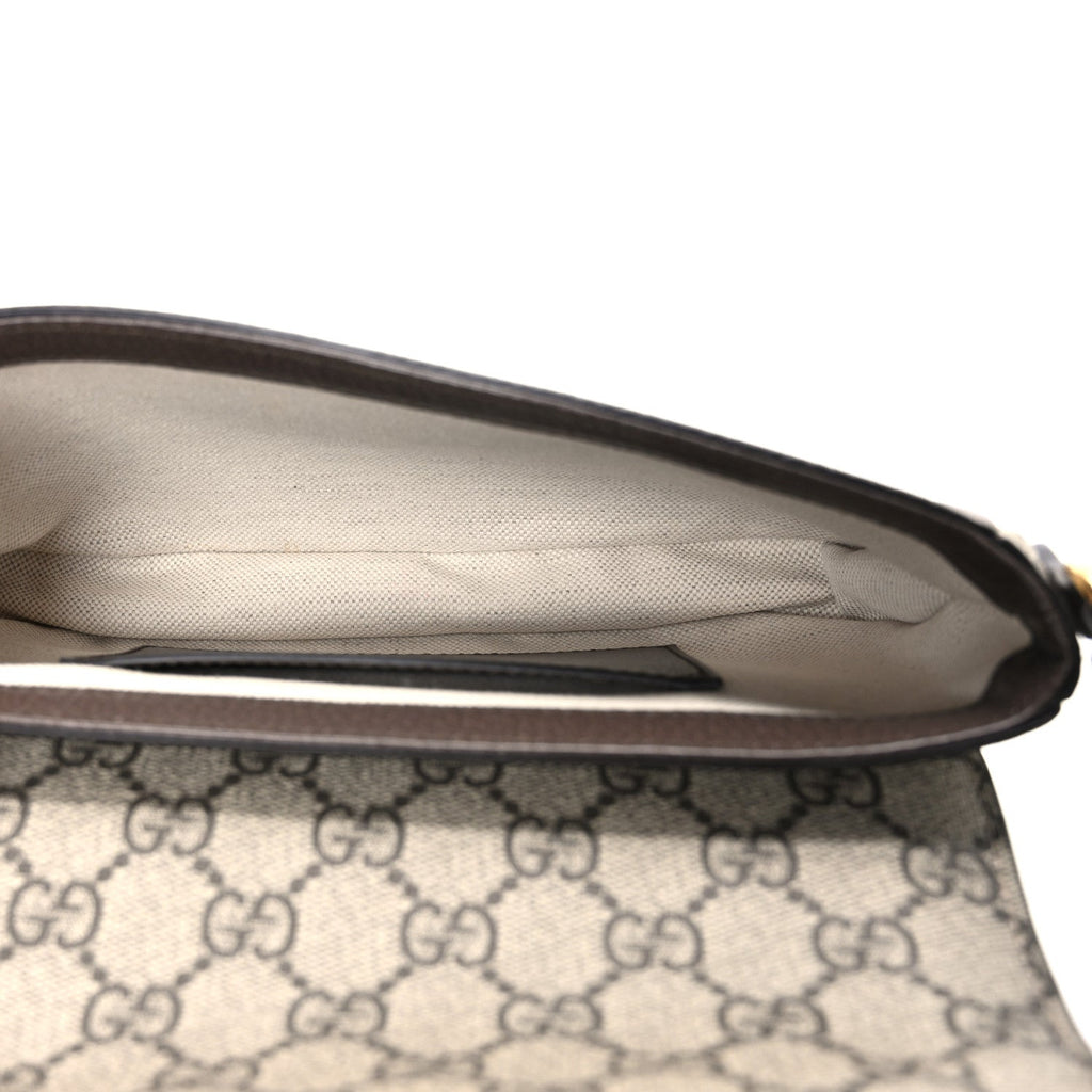 Gucci GG Supreme Monogram Textured Dollar Calfskin Web Mini Ophidia Envelope Shoulder Bag Beige Ebony New Acero