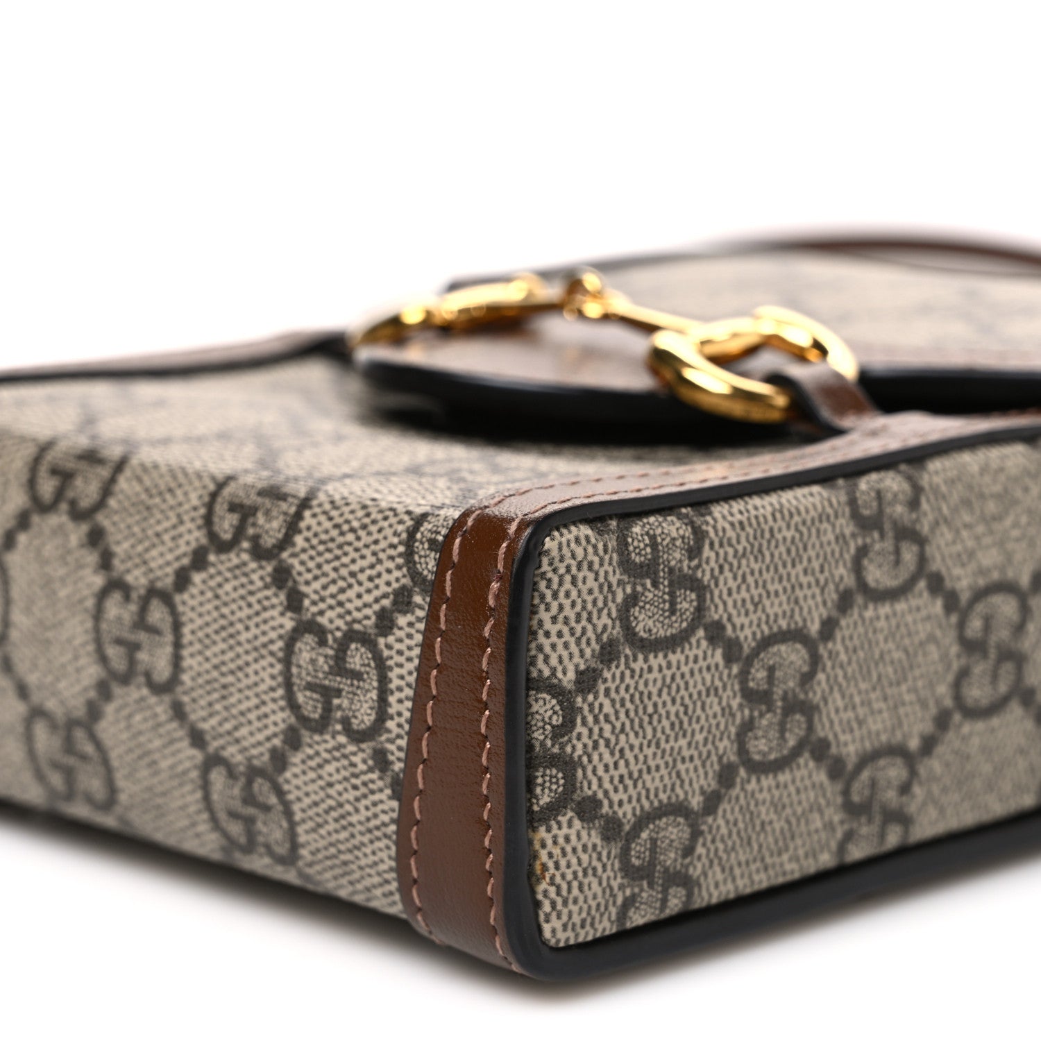 Gucci GG Supreme Monogram Mini Horsebit 1955 Crossbody Bag Beige Brown Sugar
