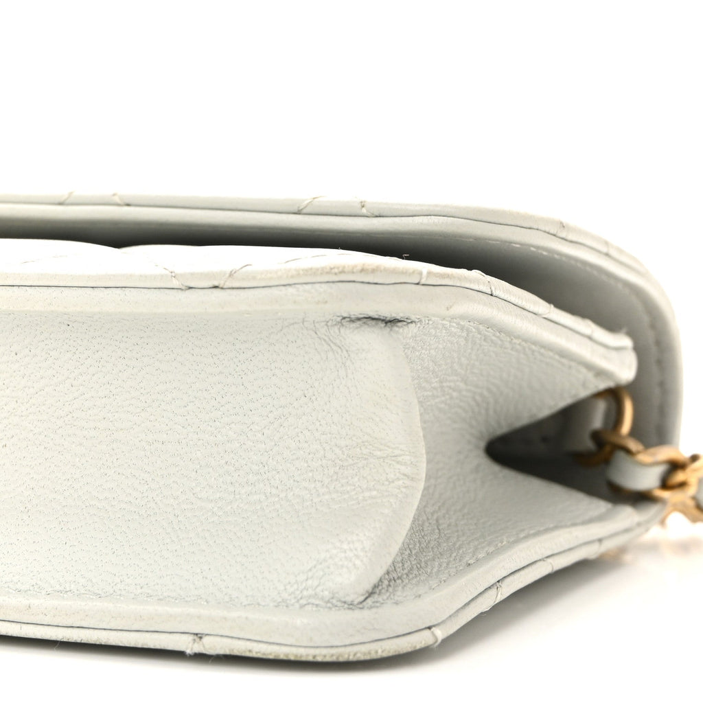 Chanel Lambskin Pearl Crush Quilted Flap Phone Holder With Chain Light Grey
