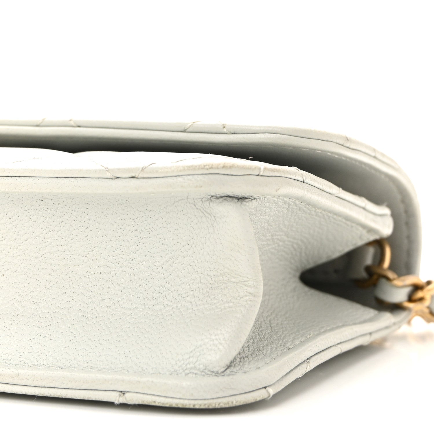 Chanel Lambskin Pearl Crush Quilted Flap Phone Holder With Chain Light Grey