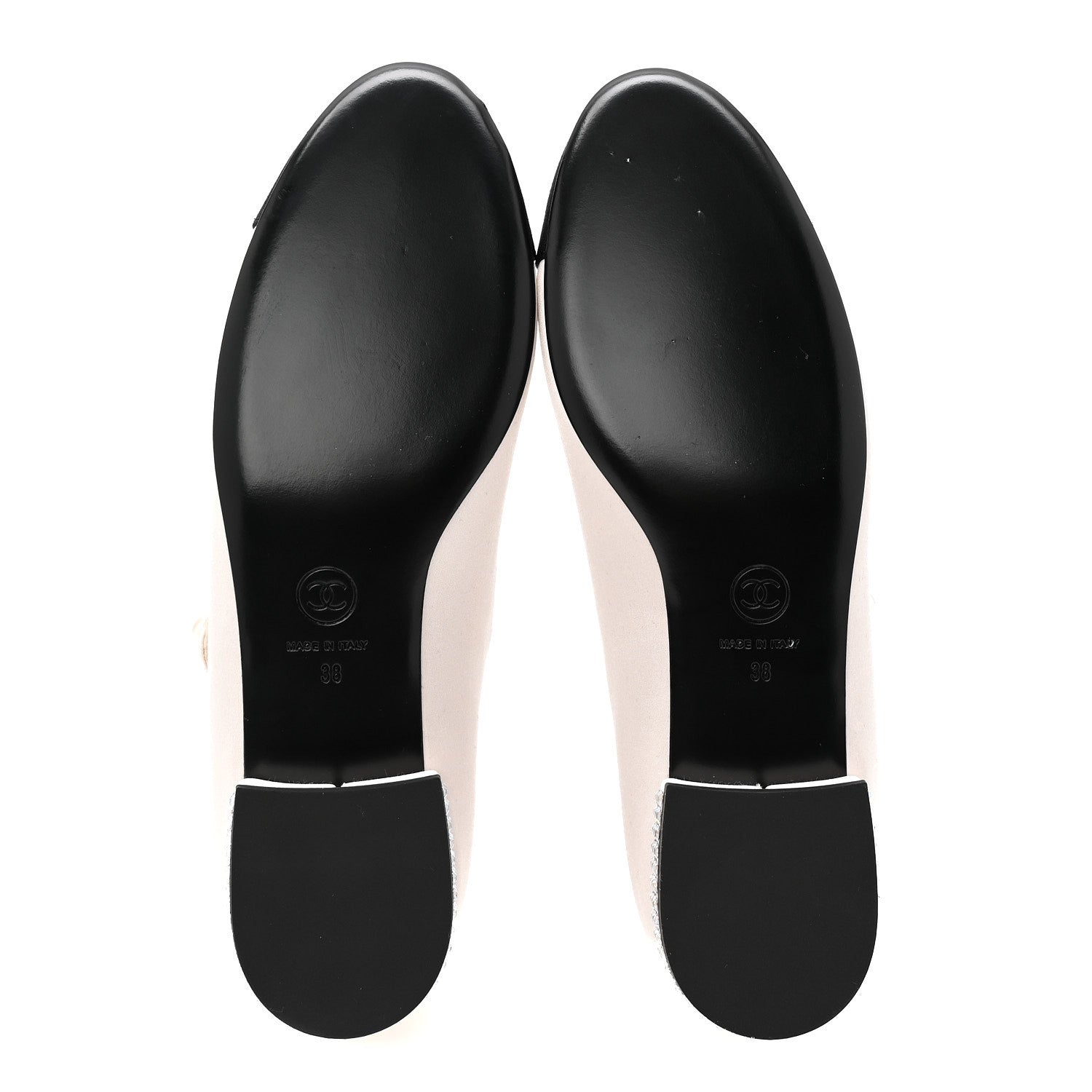 Chanel Strass Satin Grosgrain Mary Jane Flats 38 Ivory Black