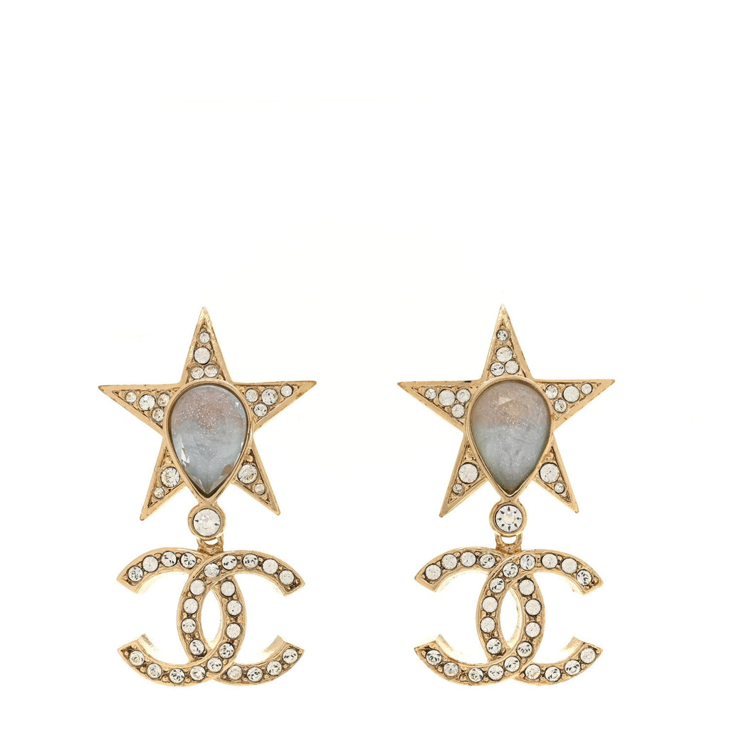 Crystal CC Star Drop Earrings Gold Blue Pink