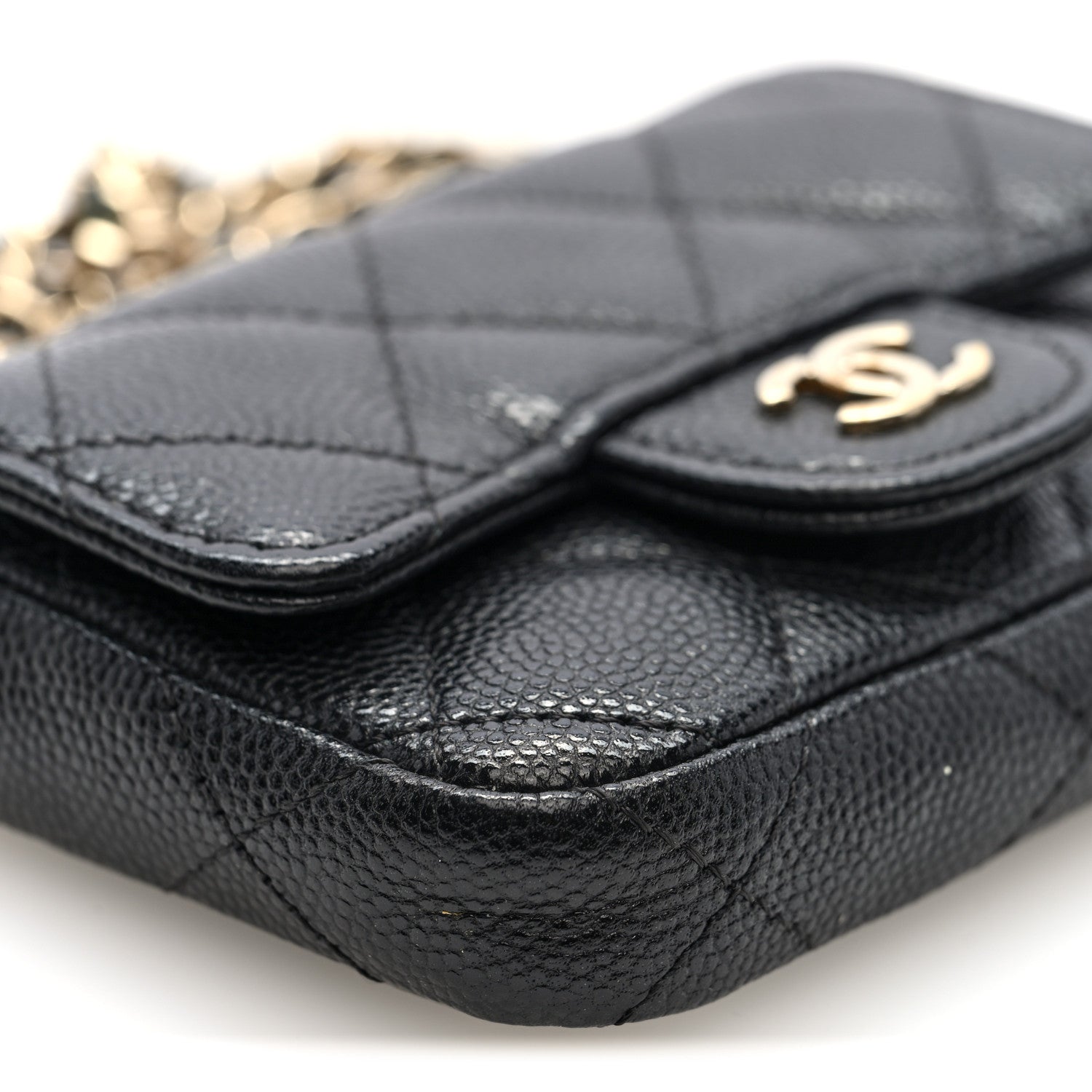 Caviar Quilted Mini Chain Belt Bag Black