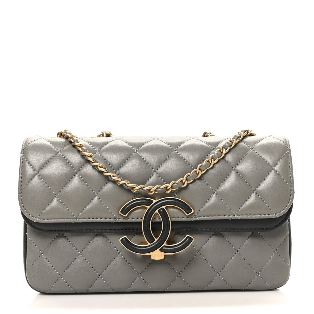 Chanel Lambskin Quilted Small CC Chic Flap Grey Dark Navy