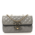 Chanel Lambskin Quilted Small CC Chic Flap Grey Dark Navy